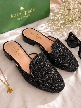 Kate Spade Black Glitter Mules – Size 6